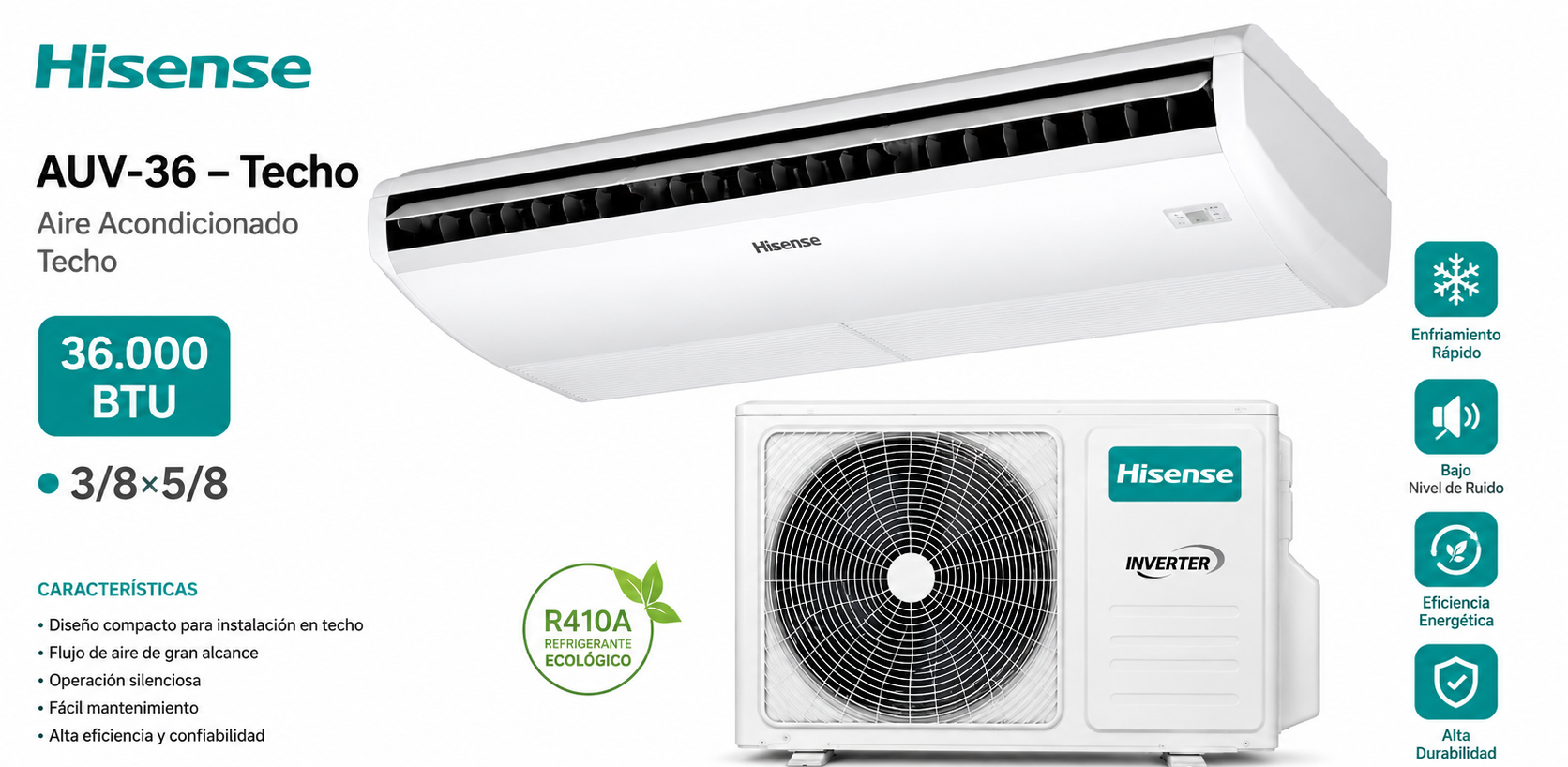 Hisense AUV-36 – Techo 36.000 BTU · 3/8×5/8